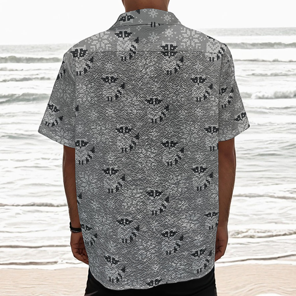 Knitted Raccoon Pattern Print Textured Short Sleeve Shirt