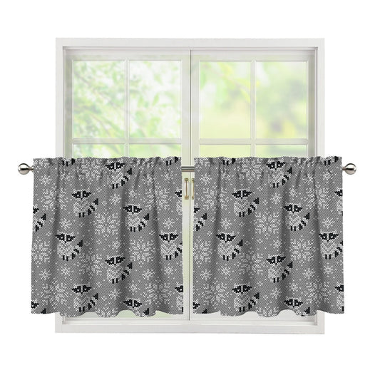 Knitted Raccoon Pattern Print Tier Curtains