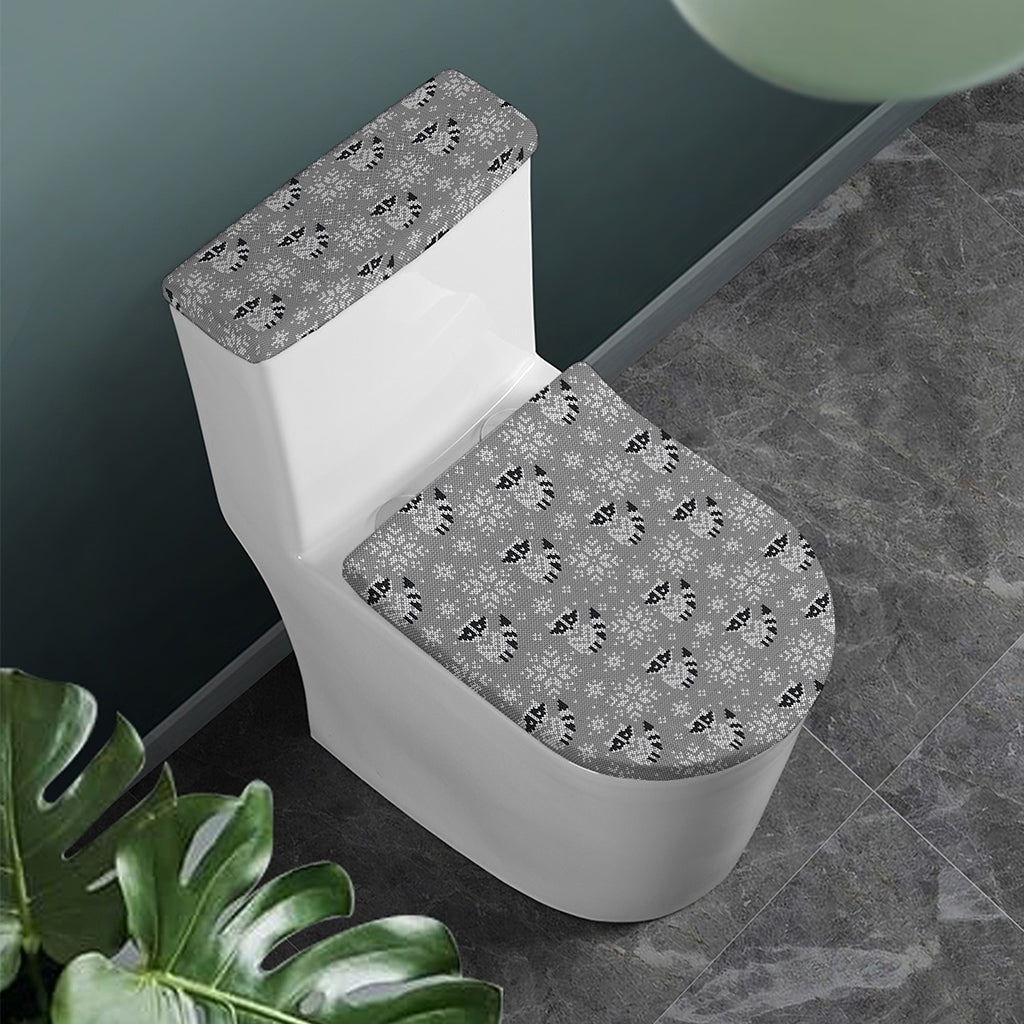 Knitted Raccoon Pattern Print Toilet Lid And Tank Cover Set