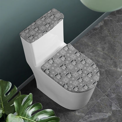 Knitted Raccoon Pattern Print Toilet Lid And Tank Cover Set