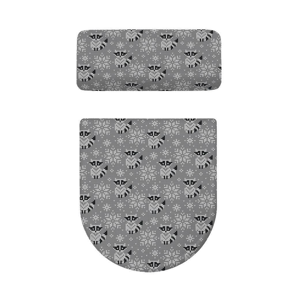 Knitted Raccoon Pattern Print Toilet Lid And Tank Cover Set