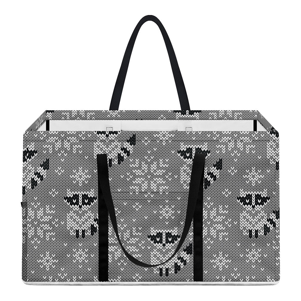 Knitted Raccoon Pattern Print Utility Tote Bag