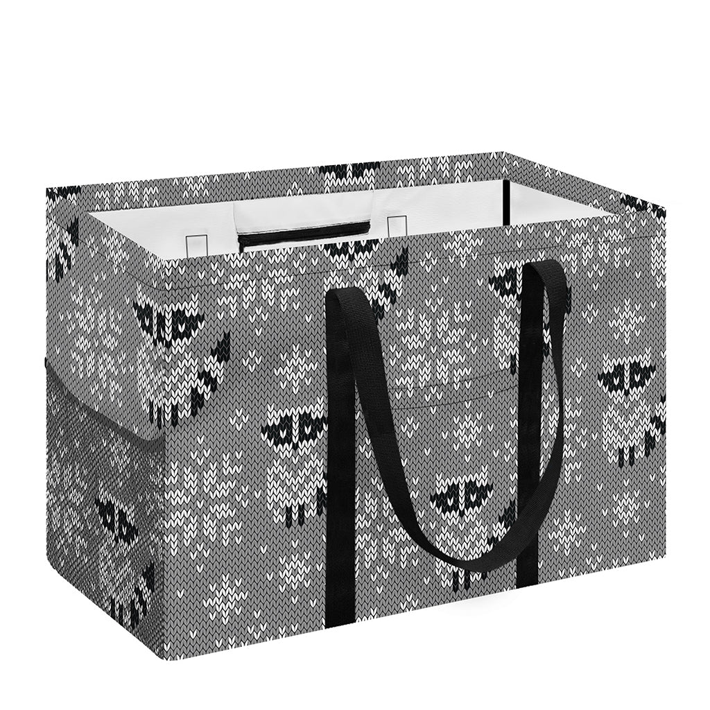 Knitted Raccoon Pattern Print Utility Tote Bag