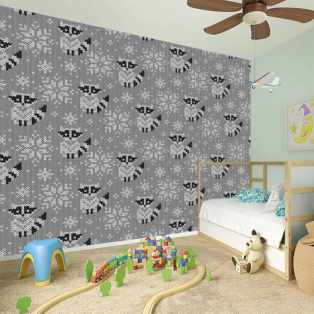 Knitted Raccoon Pattern Print Wall Sticker