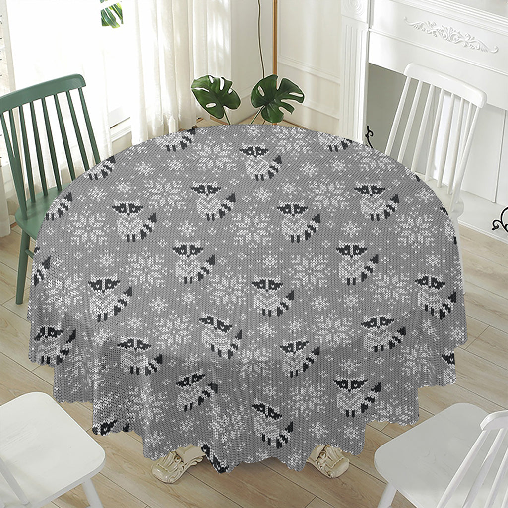 Knitted Raccoon Pattern Print Waterproof Round Tablecloth