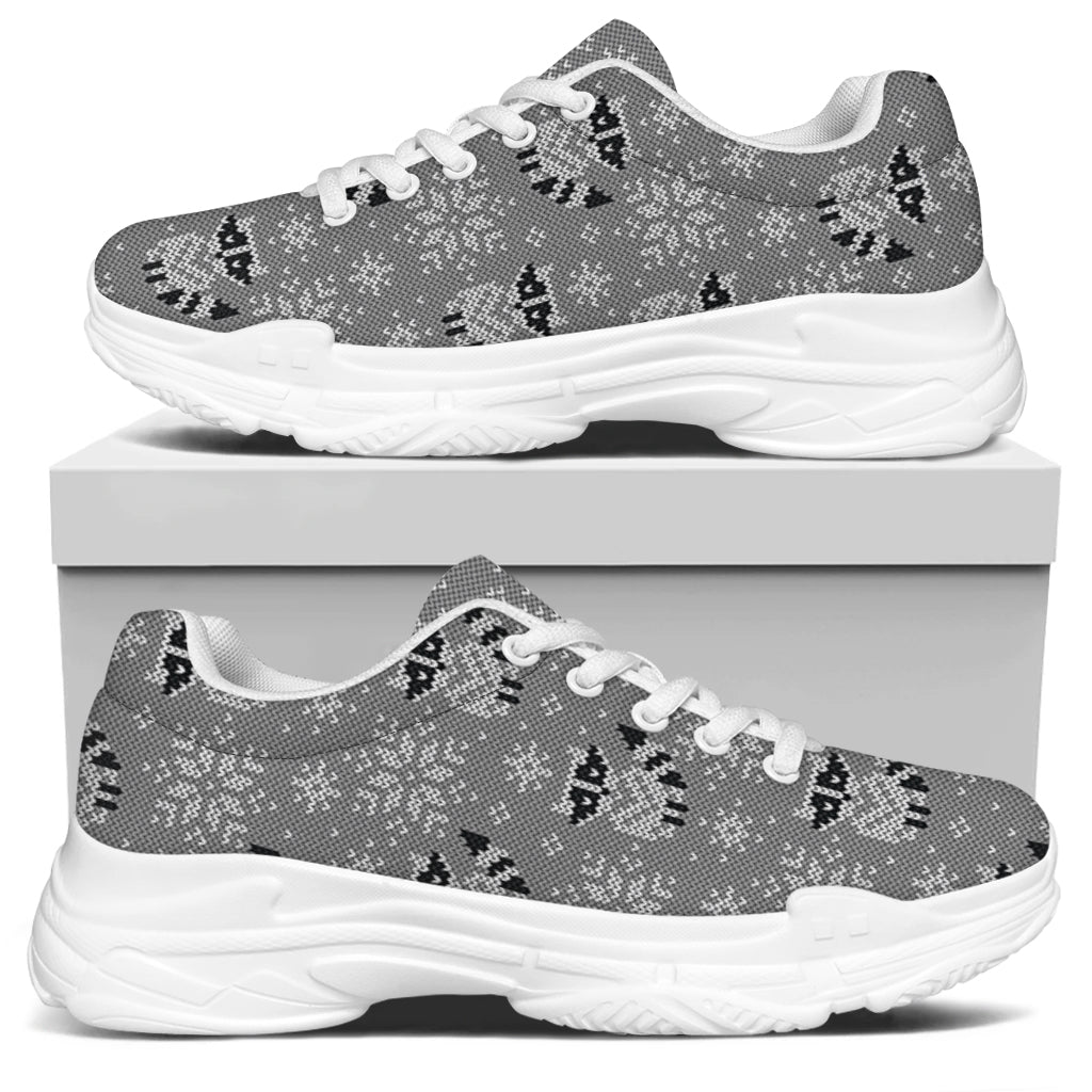 Knitted Raccoon Pattern Print White Chunky Shoes