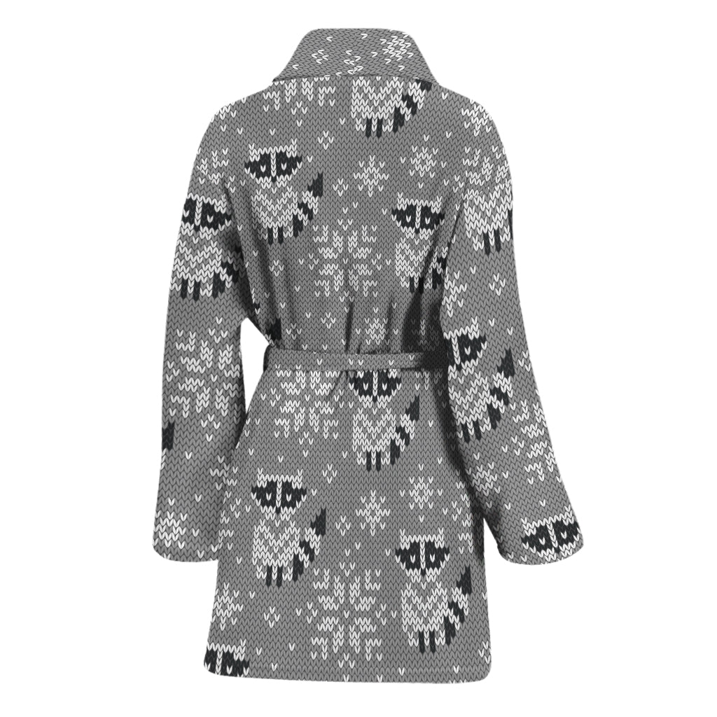 Knitted Raccoon Pattern Print Women's Bathrobe