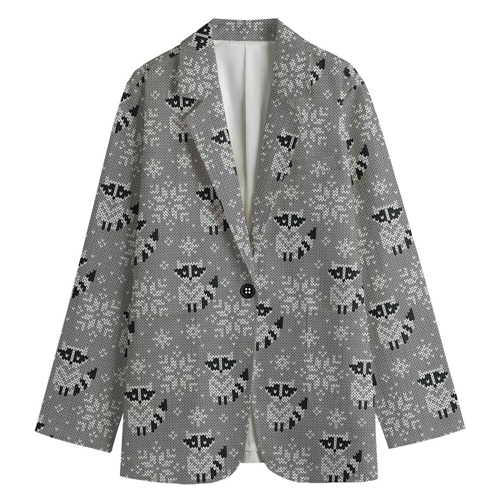 Knitted Raccoon Pattern Print Women's Blazer