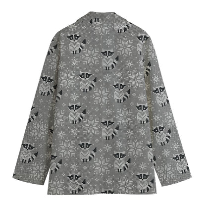 Knitted Raccoon Pattern Print Women's Blazer