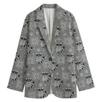 Knitted Raccoon Pattern Print Women's Cotton Blazer