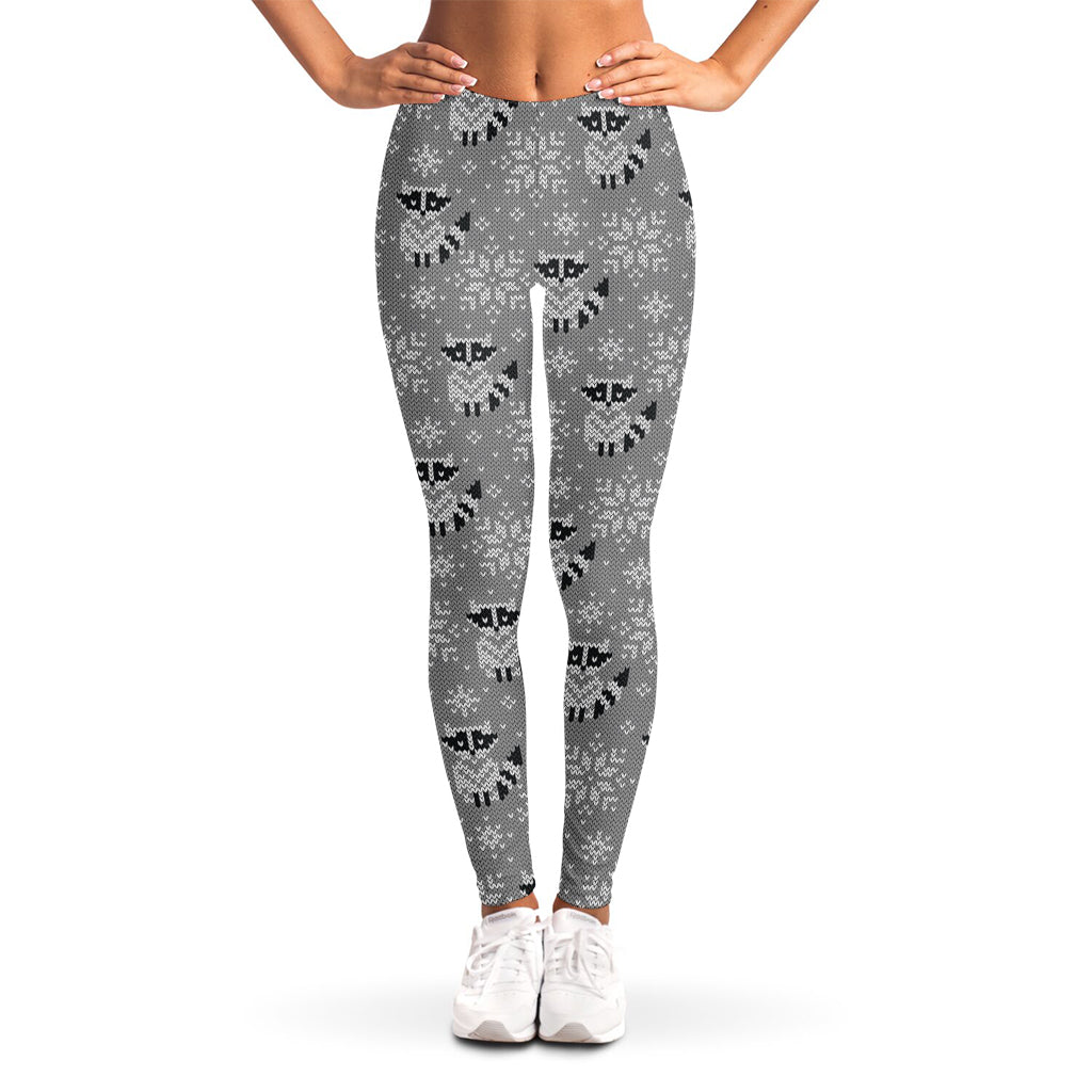Knitted Raccoon Pattern Print Women's Leggings