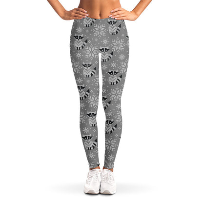 Knitted Raccoon Pattern Print Women's Leggings