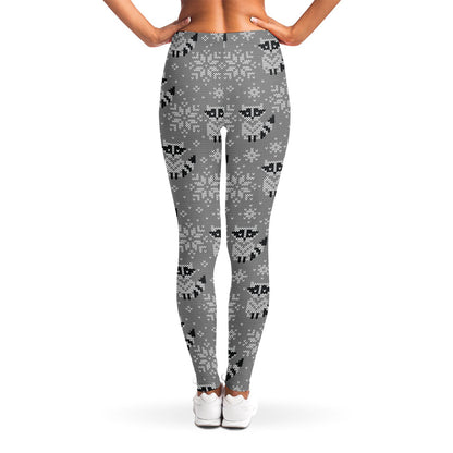 Knitted Raccoon Pattern Print Women's Leggings