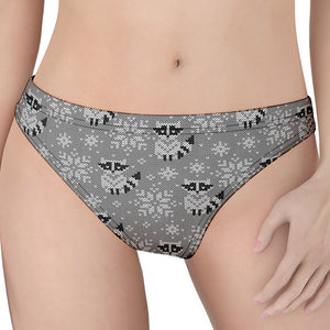 Knitted Raccoon Pattern Print Women's Thong