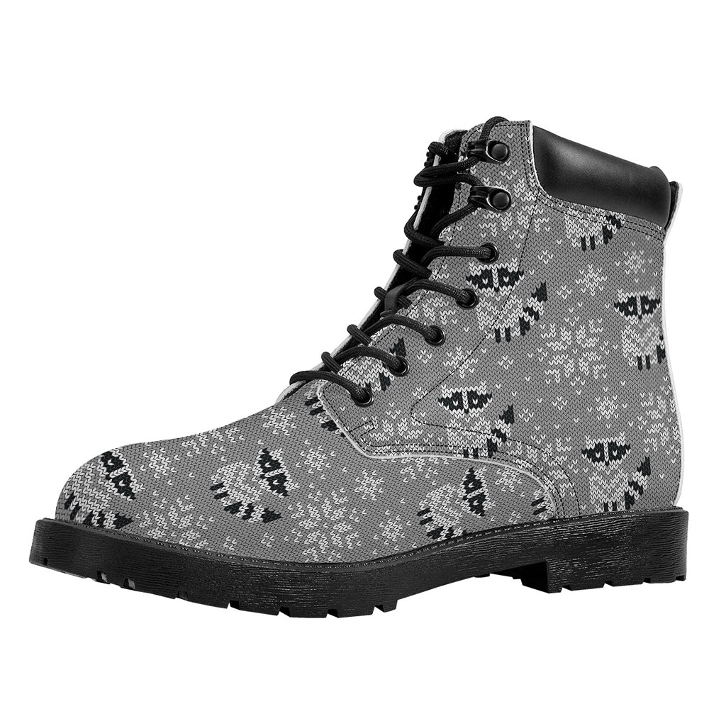 Knitted Raccoon Pattern Print Work Boots