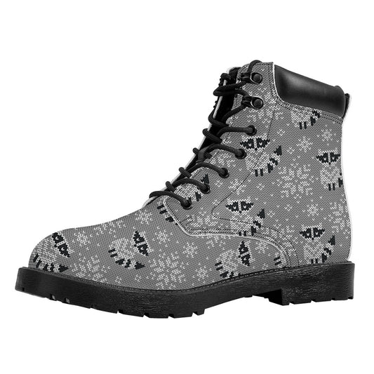 Knitted Raccoon Pattern Print Work Boots