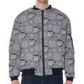 Knitted Raccoon Pattern Print Zip Sleeve Bomber Jacket