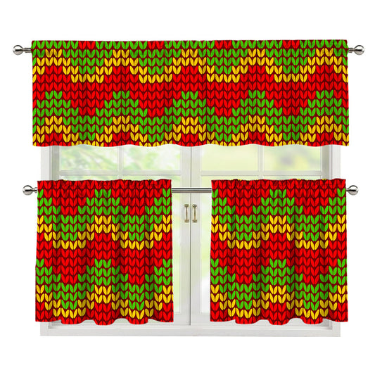 Knitted Reggae Pattern Print 3 Piece Kitchen Curtains