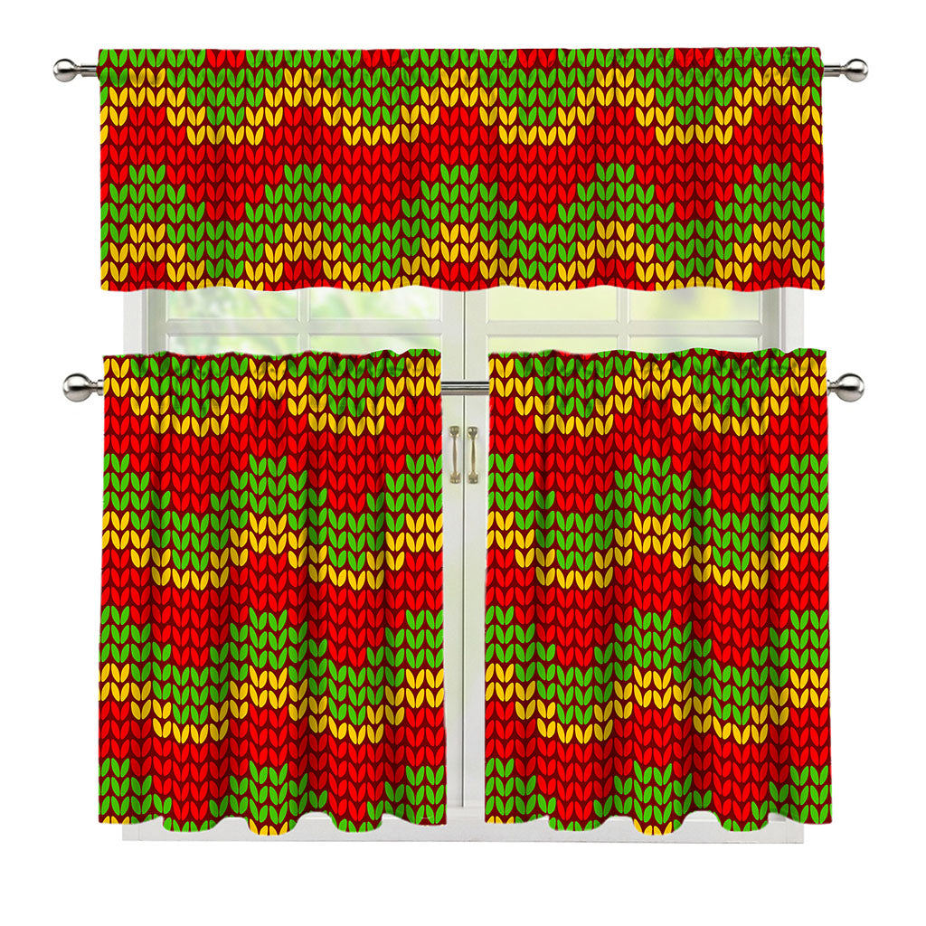 Knitted Reggae Pattern Print 3 Piece Kitchen Curtains