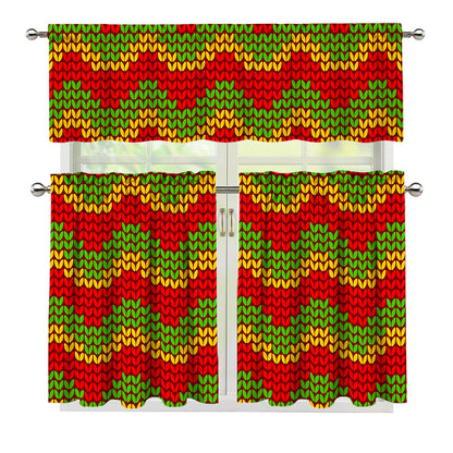 Knitted Reggae Pattern Print 3 Piece Kitchen Curtains