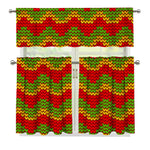 Knitted Reggae Pattern Print 3 Piece Kitchen Curtains