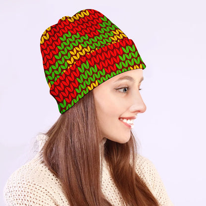 Knitted Reggae Pattern Print Beanie