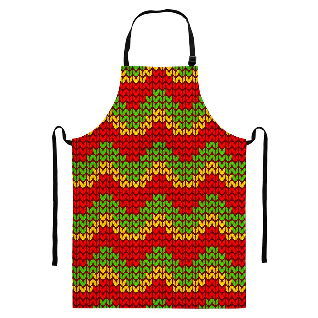 Knitted Reggae Pattern Print Bib Apron With Pocket