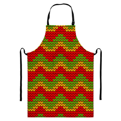 Knitted Reggae Pattern Print Bib Apron With Pocket