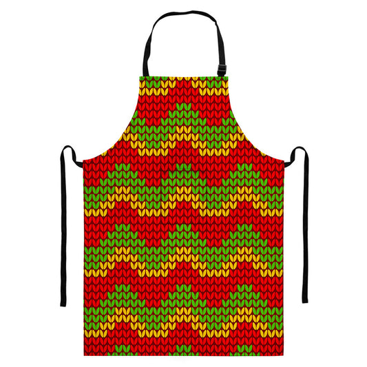 Knitted Reggae Pattern Print Bib Apron With Pocket