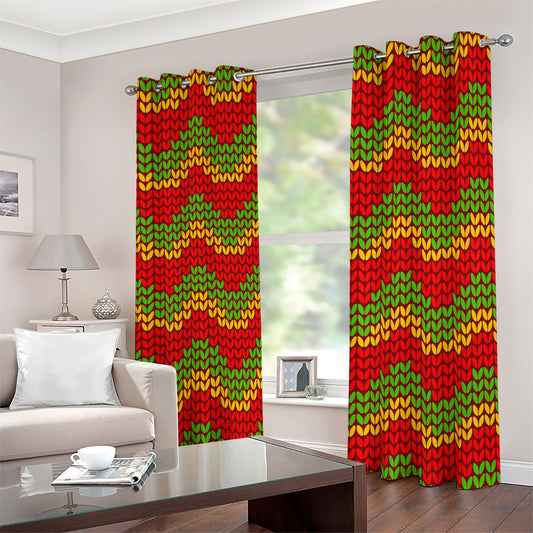 Knitted Reggae Pattern Print Blackout Grommet Curtains