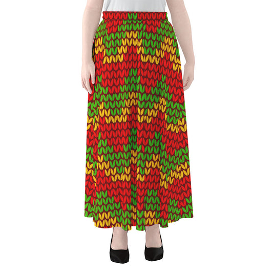 Knitted Reggae Pattern Print Chiffon Maxi Skirt