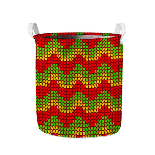Knitted Reggae Pattern Print Collapsible Laundry Basket