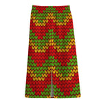 Knitted Reggae Pattern Print Cotton Front Slit Maxi Skirt