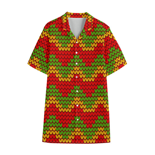Knitted Reggae Pattern Print Cotton Hawaiian Shirt