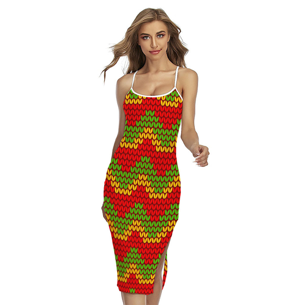 Knitted Reggae Pattern Print Cross Back Cami Dress