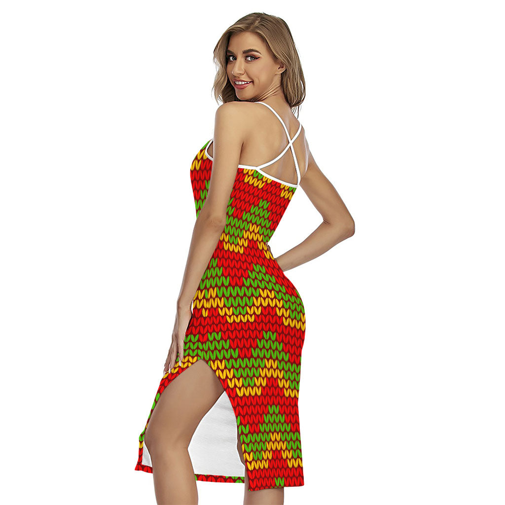 Knitted Reggae Pattern Print Cross Back Cami Dress