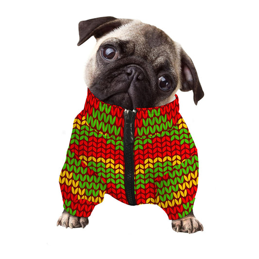 Knitted Reggae Pattern Print Dog Zip Up Jacket