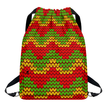Knitted Reggae Pattern Print Drawstring Backpack