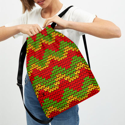 Knitted Reggae Pattern Print Drawstring Backpack