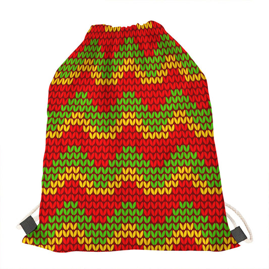 Knitted Reggae Pattern Print Drawstring Bag