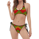 Knitted Reggae Pattern Print Halter Scoop Tie Side Bikini