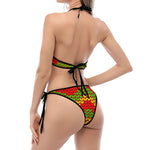 Knitted Reggae Pattern Print Halter Scoop Tie Side Bikini