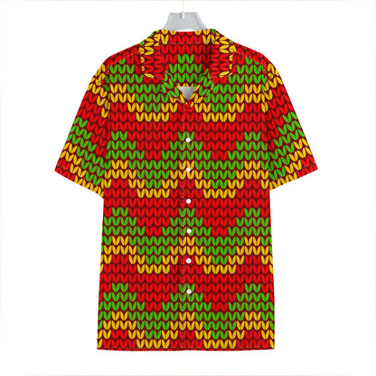 Knitted Reggae Pattern Print Hawaiian Shirt