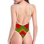 Knitted Reggae Pattern Print High Cut One Piece Swimsuit