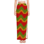 Knitted Reggae Pattern Print High Slit Maxi Skirt