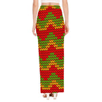 Knitted Reggae Pattern Print High Slit Maxi Skirt
