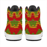 Knitted Reggae Pattern Print High Top Leather Sneakers