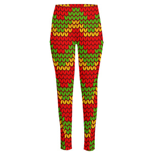 Knitted Reggae Pattern Print High-Waisted Pocket Leggings