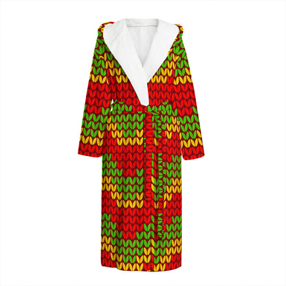 Knitted Reggae Pattern Print Hooded Bathrobe