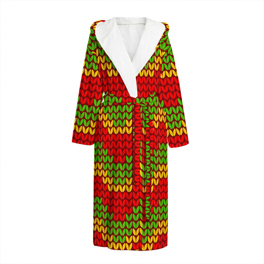 Knitted Reggae Pattern Print Hooded Bathrobe